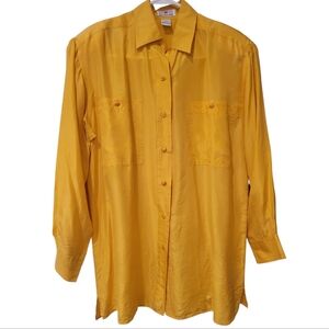 Vintage Women's Yellow Silk Button Down Shirt
